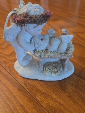 White Ceramic Angel Figurine with Bird - Decorative Home Accent